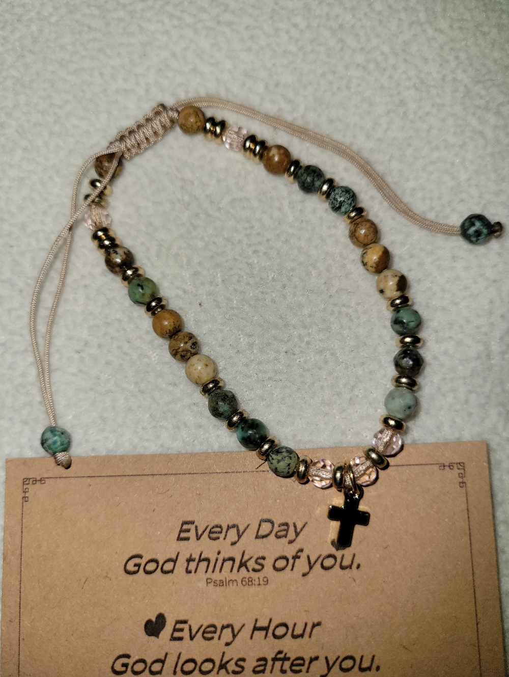 Natural Stone Bracelet Turquoise Gold Cross Pendant Wax Thread Braided Bracelet - Picture 4 of 6